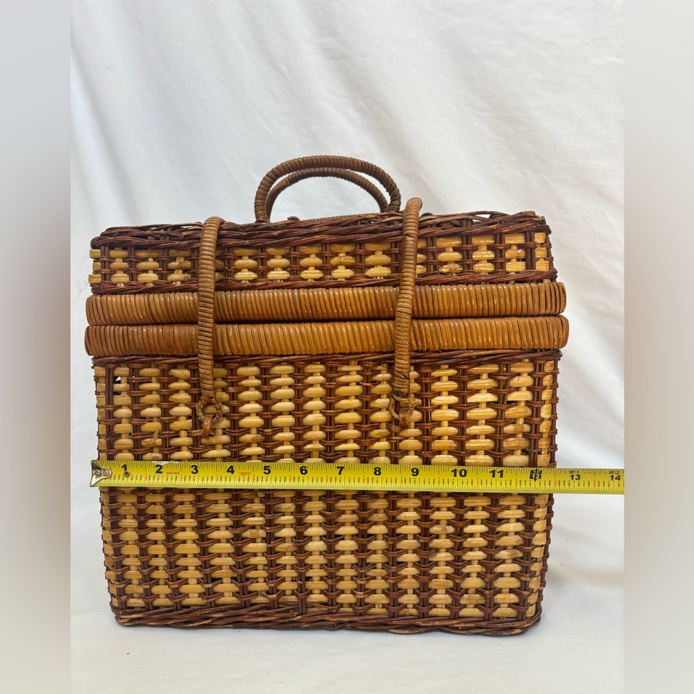 Woven Wicker Picnic Basket with Handles. 13x11x11” - Picture 10 of 13